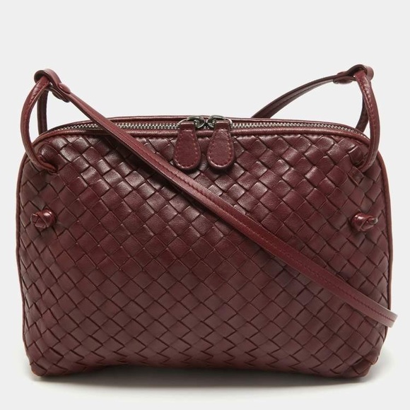 NA Handbags - Burgundy Intrecciato Genuine Leather Nodini Crossbody Bag